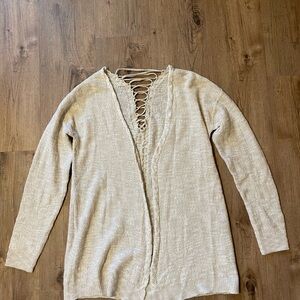Maurices Cream Lace-Up Cardigan Sweater
